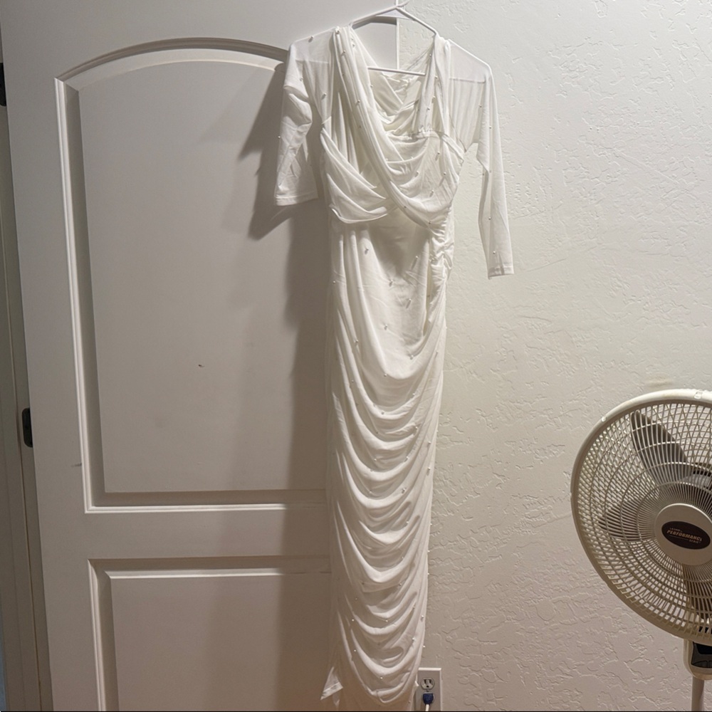 Elegant White Dress with Pearls